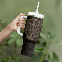 Viking Raven Wolf Vegvisir Tumbler With Handle Nordic Runic Engraving Style