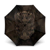 Viking Raven Wolf Vegvisir Umbrella Nordic Runic Engraving Style