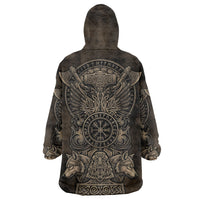 Viking Raven Wolf Vegvisir Wearable Blanket Hoodie Nordic Runic Engraving Style