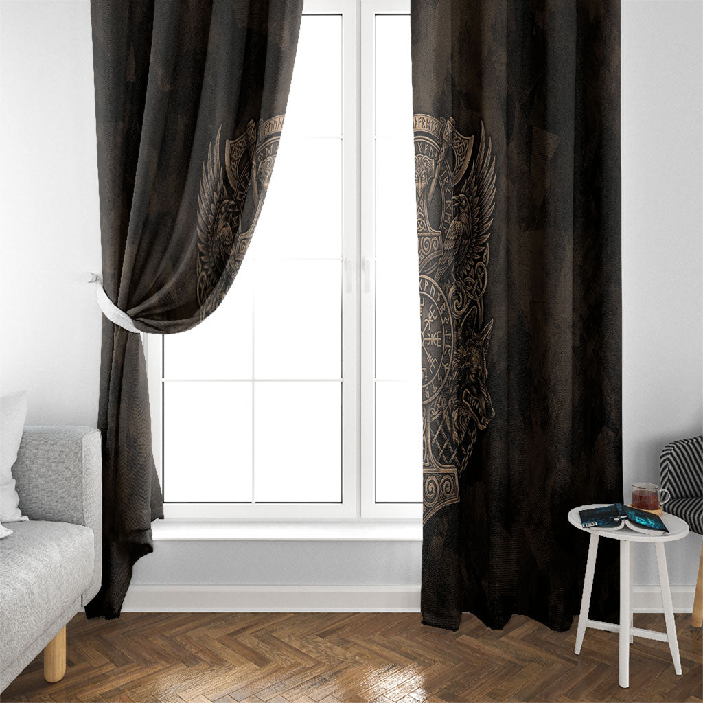 Viking Raven Wolf Vegvisir Window Curtain Nordic Runic Engraving Style