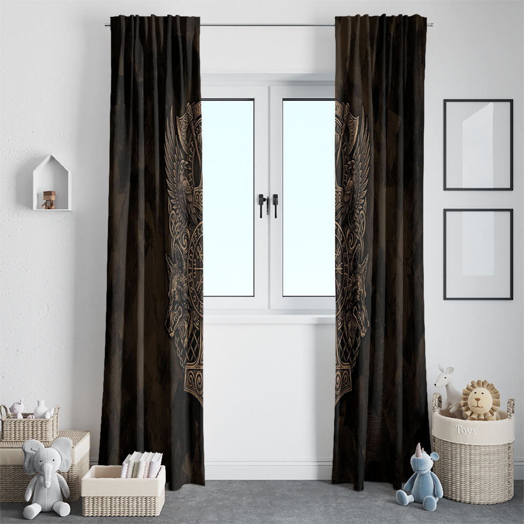 Viking Raven Wolf Vegvisir Window Curtain Nordic Runic Engraving Style