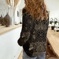 Viking Raven Wolf Vegvisir Women Casual Shirt Nordic Runic Engraving Style