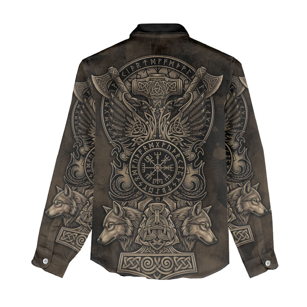 Viking Raven Wolf Vegvisir Women Casual Shirt Nordic Runic Engraving Style