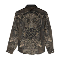Viking Raven Wolf Vegvisir Women Casual Shirt Nordic Runic Engraving Style