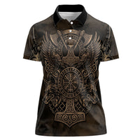 Viking Raven Wolf Vegvisir Women Polo Shirt Nordic Runic Engraving Style