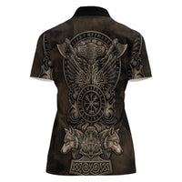 Viking Raven Wolf Vegvisir Women Polo Shirt Nordic Runic Engraving Style