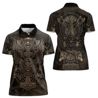 Viking Raven Wolf Vegvisir Women Polo Shirt Nordic Runic Engraving Style