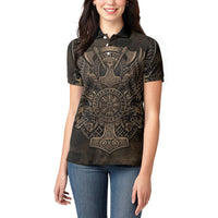 Viking Raven Wolf Vegvisir Women Polo Shirt Nordic Runic Engraving Style
