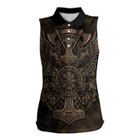 Viking Raven Wolf Vegvisir Women Sleeveless Polo Shirt Nordic Runic Engraving Style