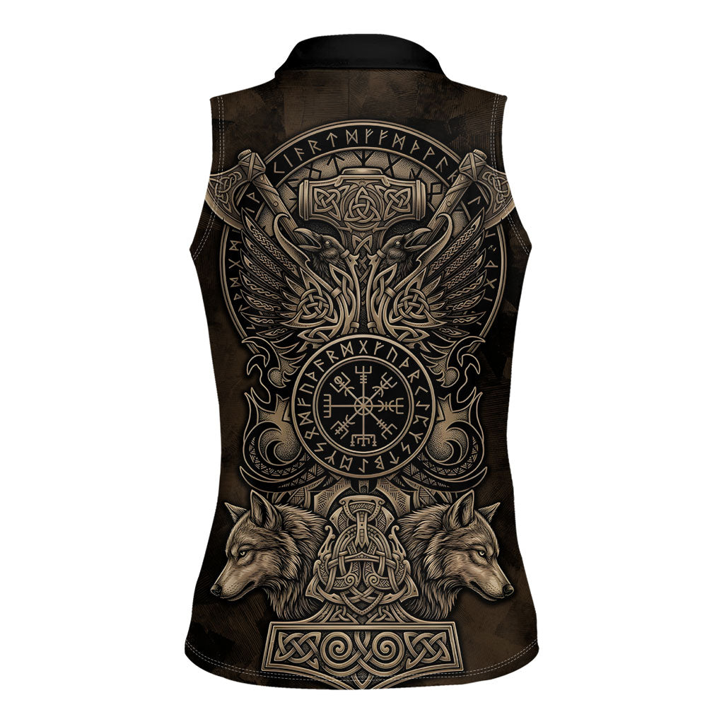 Viking Raven Wolf Vegvisir Women Sleeveless Polo Shirt Nordic Runic Engraving Style