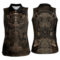 Viking Raven Wolf Vegvisir Women Sleeveless Polo Shirt Nordic Runic Engraving Style