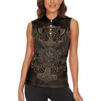Viking Raven Wolf Vegvisir Women Sleeveless Polo Shirt Nordic Runic Engraving Style