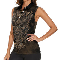 Viking Raven Wolf Vegvisir Women Sleeveless Polo Shirt Nordic Runic Engraving Style