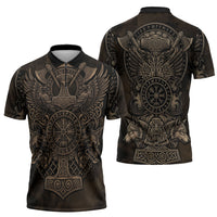 Viking Raven Wolf Vegvisir Zipper Polo Shirt Nordic Runic Engraving Style