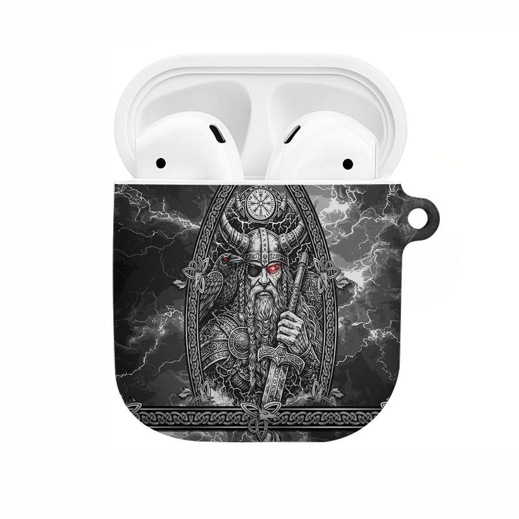 Viking Warrior Raven Axe Vegvisir AirPods Case Odin Warrior Nordic Runic Engraved Illustration Style