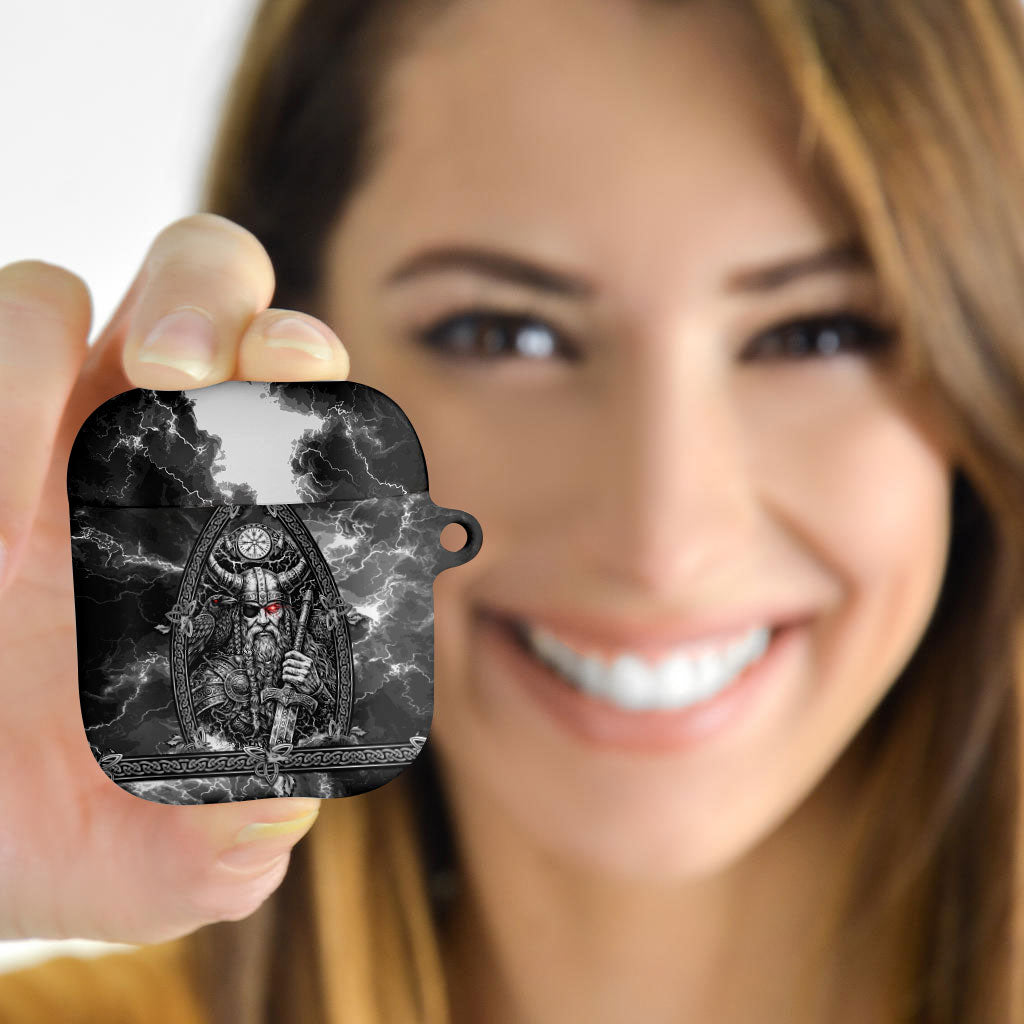 Viking Warrior Raven Axe Vegvisir AirPods Case Odin Warrior Nordic Runic Engraved Illustration Style