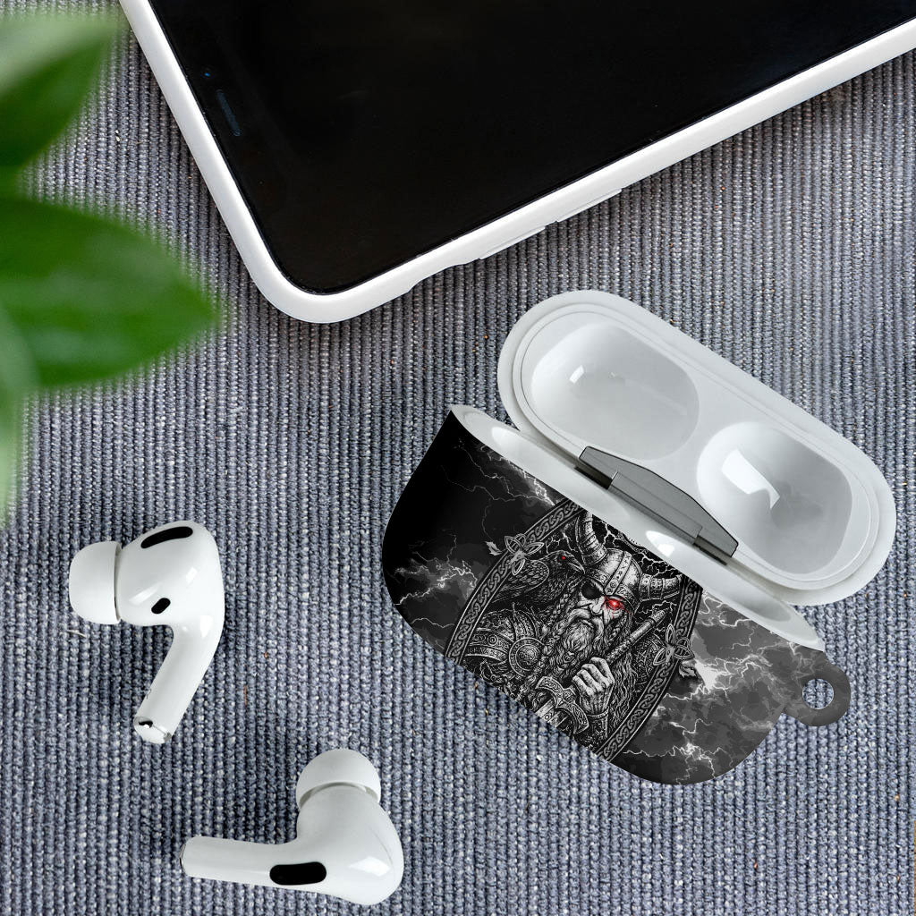 Viking Warrior Raven Axe Vegvisir AirPods Case Odin Warrior Nordic Runic Engraved Illustration Style