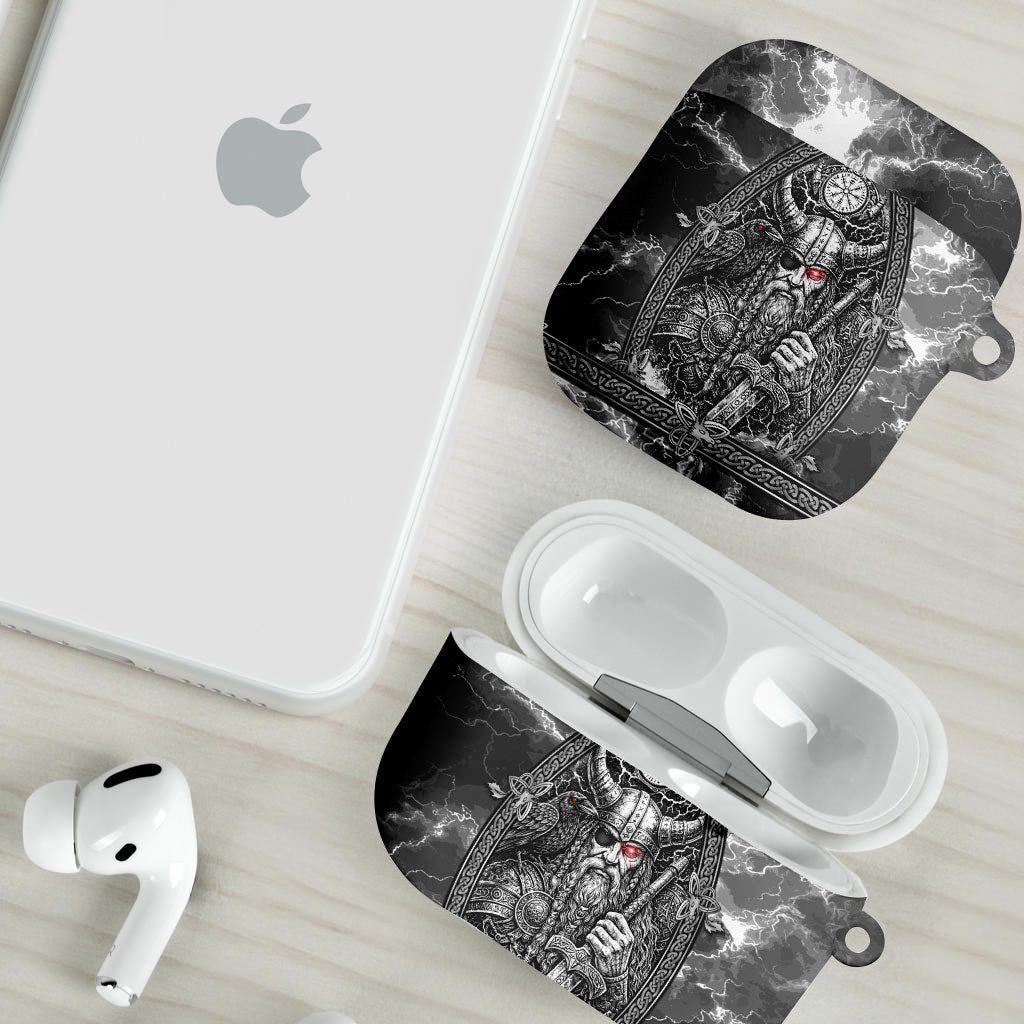 Viking Warrior Raven Axe Vegvisir AirPods Case Odin Warrior Nordic Runic Engraved Illustration Style