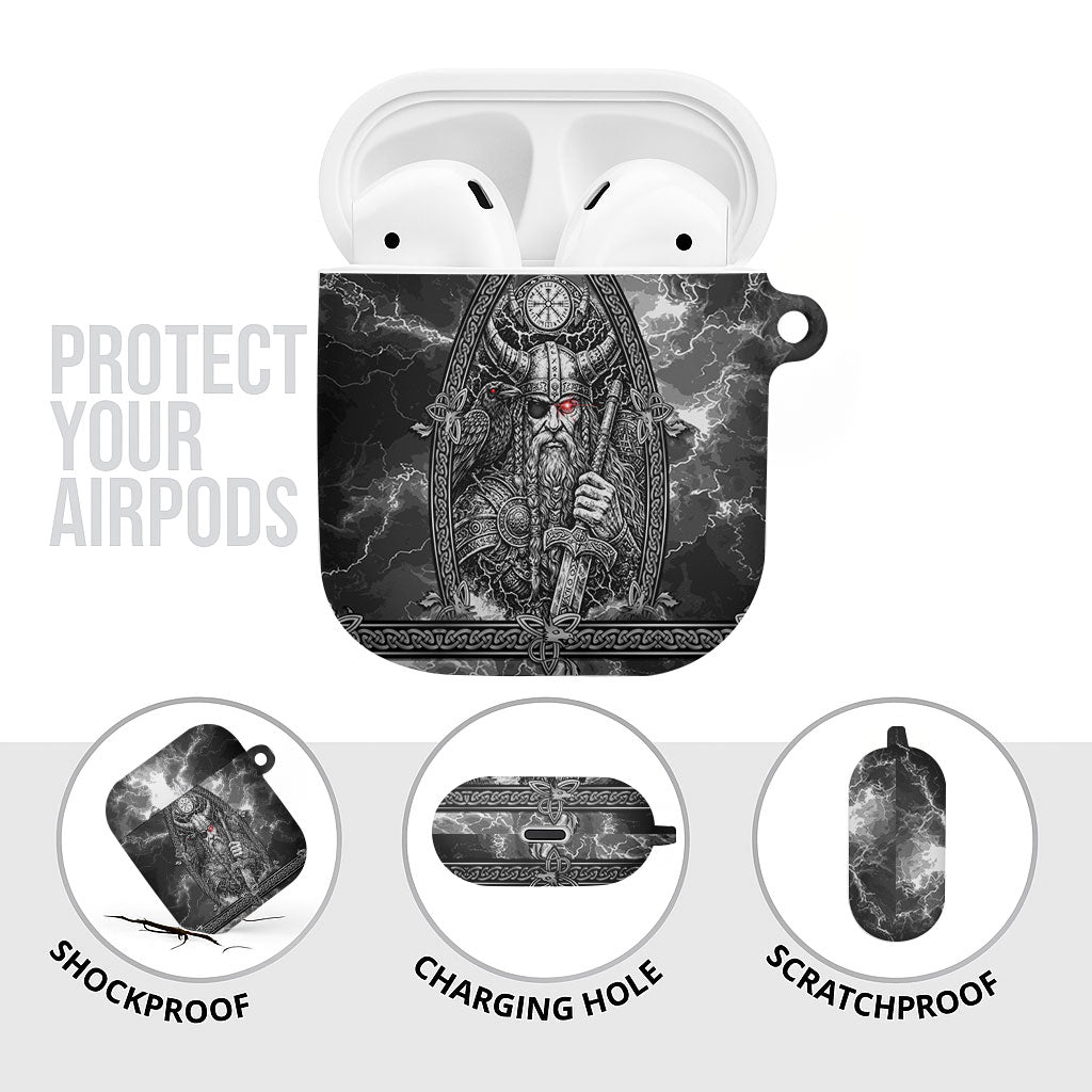 Viking Warrior Raven Axe Vegvisir AirPods Case Odin Warrior Nordic Runic Engraved Illustration Style
