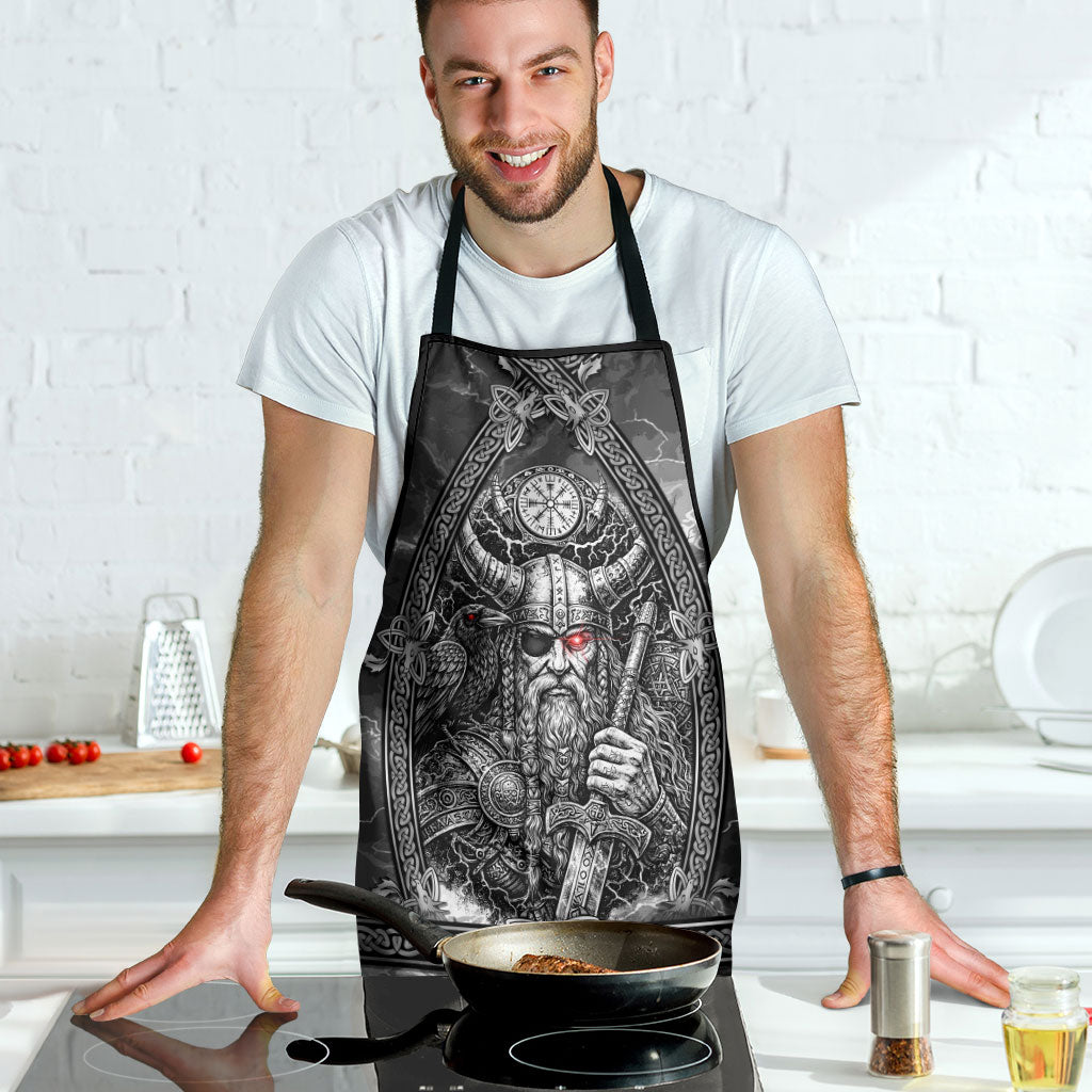 Viking Warrior Raven Axe Vegvisir Apron Odin Warrior Nordic Runic Engraved Illustration Style