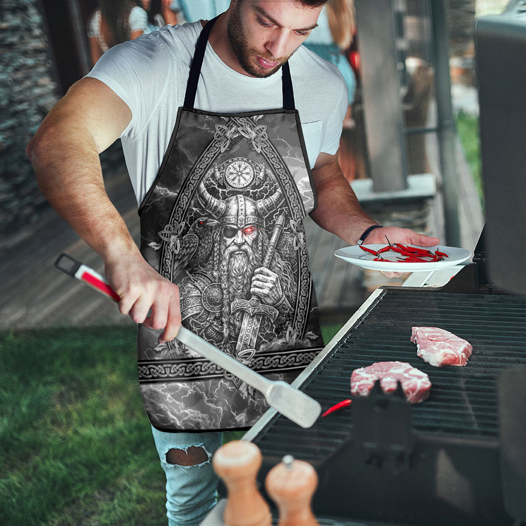 Viking Warrior Raven Axe Vegvisir Apron Odin Warrior Nordic Runic Engraved Illustration Style
