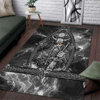 Viking Warrior Raven Axe Vegvisir Area Rug Odin Warrior Nordic Runic Engraved Illustration Style