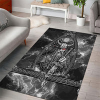 Viking Warrior Raven Axe Vegvisir Area Rug Odin Warrior Nordic Runic Engraved Illustration Style