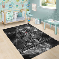 Viking Warrior Raven Axe Vegvisir Area Rug Odin Warrior Nordic Runic Engraved Illustration Style