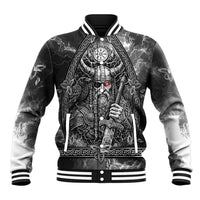 Viking Warrior Raven Axe Vegvisir Baseball Jacket Odin Warrior Nordic Runic Engraved Illustration Style