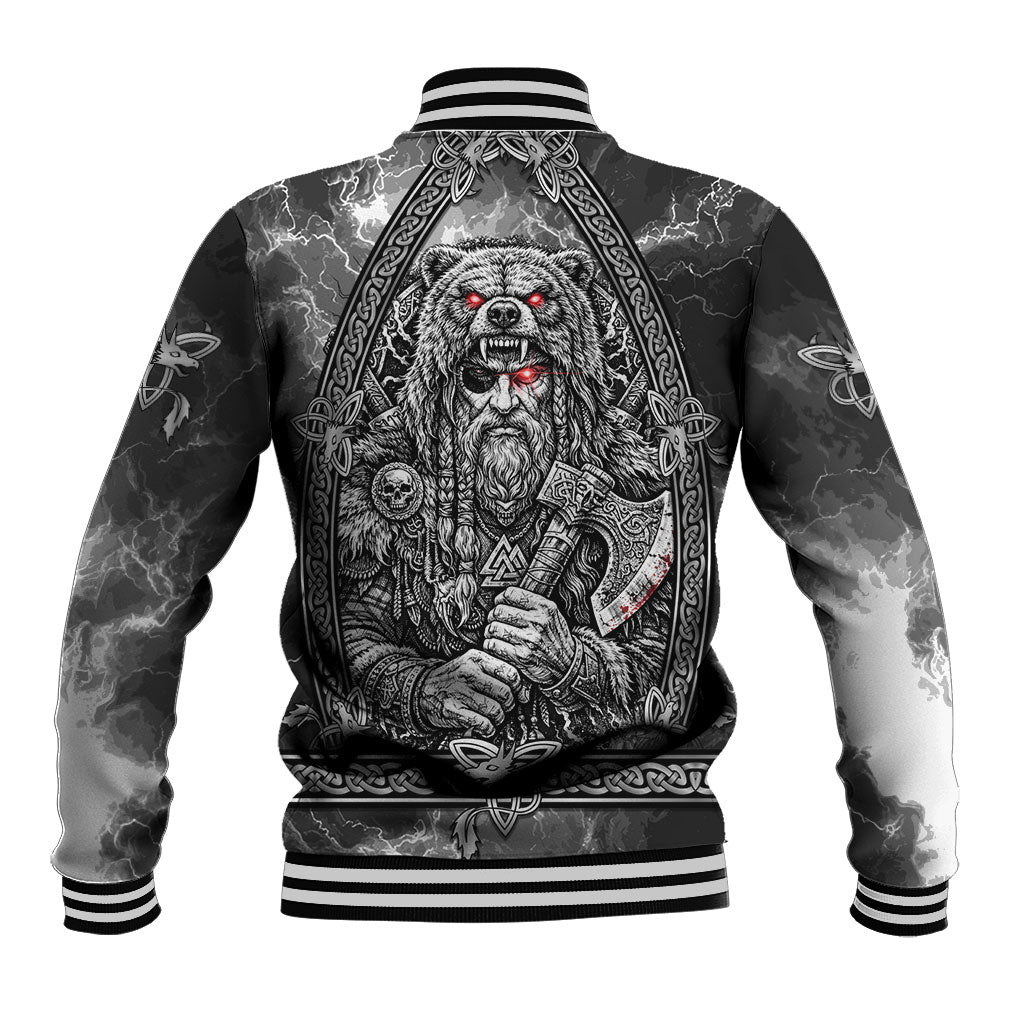 Viking Warrior Raven Axe Vegvisir Baseball Jacket Odin Warrior Nordic Runic Engraved Illustration Style