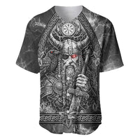 Viking Warrior Raven Axe Vegvisir Baseball Jersey Odin Warrior Nordic Runic Engraved Illustration Style