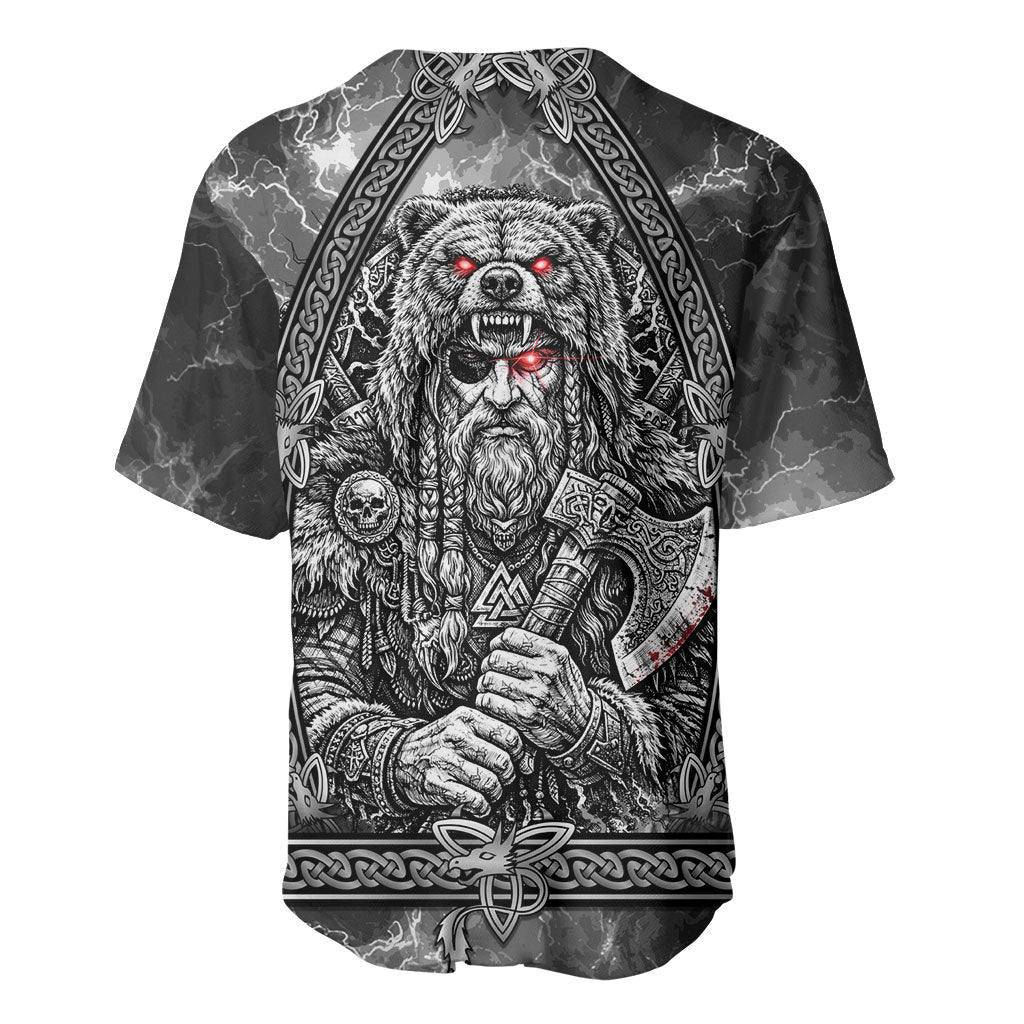 Viking Warrior Raven Axe Vegvisir Baseball Jersey Odin Warrior Nordic Runic Engraved Illustration Style