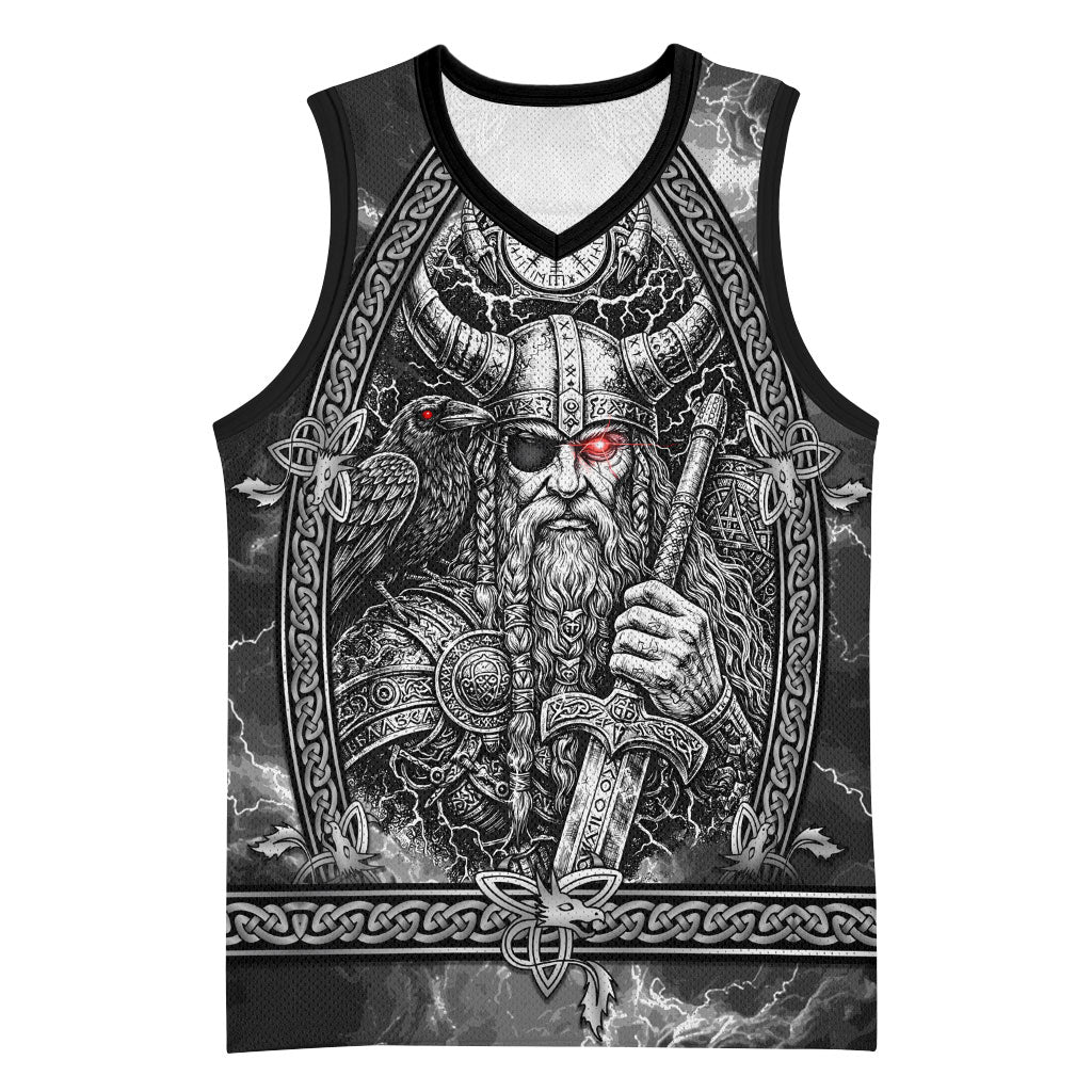 Viking Warrior Raven Axe Vegvisir Basketball Jersey Odin Warrior Nordic Runic Engraved Illustration Style