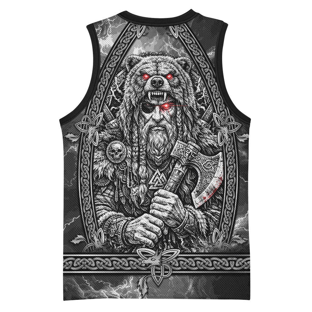 Viking Warrior Raven Axe Vegvisir Basketball Jersey Odin Warrior Nordic Runic Engraved Illustration Style