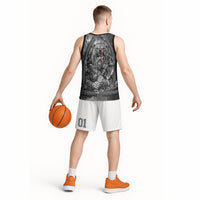 Viking Warrior Raven Axe Vegvisir Basketball Jersey Odin Warrior Nordic Runic Engraved Illustration Style