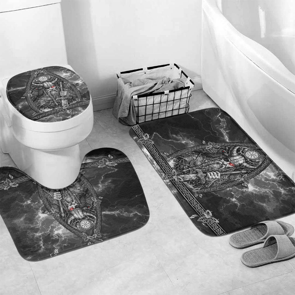 Viking Warrior Raven Axe Vegvisir Bathroom Set Odin Warrior Nordic Runic Engraved Illustration Style