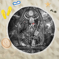 Viking Warrior Raven Axe Vegvisir Beach Blanket Odin Warrior Nordic Runic Engraved Illustration Style