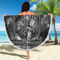 Viking Warrior Raven Axe Vegvisir Beach Blanket Odin Warrior Nordic Runic Engraved Illustration Style