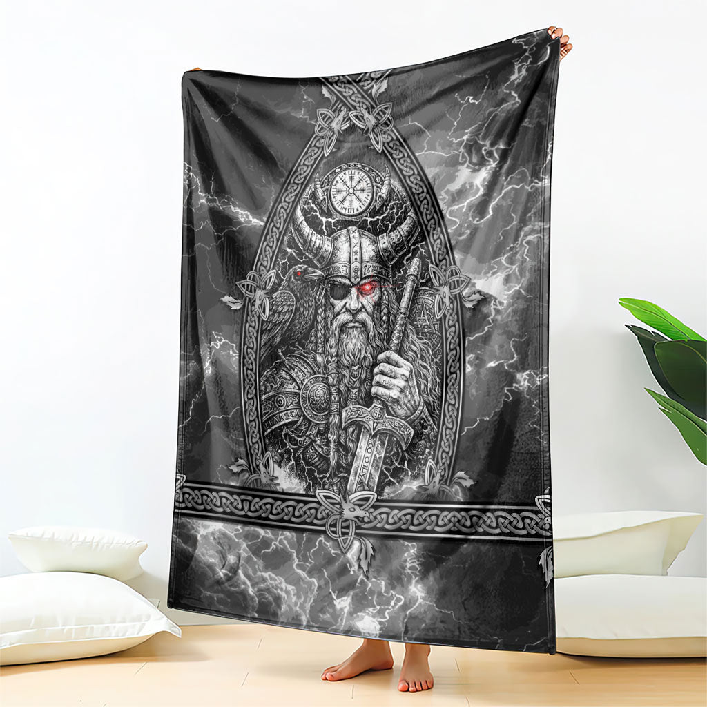 Viking Warrior Raven Axe Vegvisir Blanket Odin Warrior Nordic Runic Engraved Illustration Style