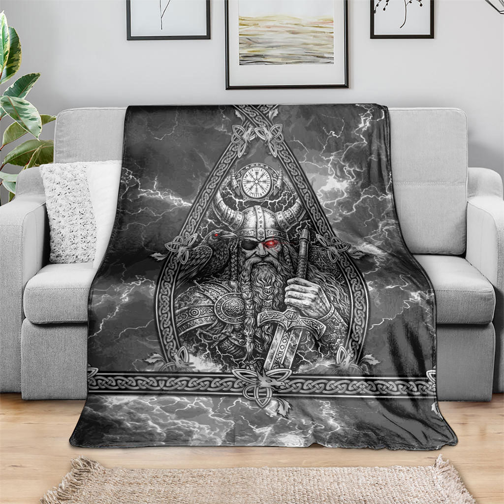 Viking Warrior Raven Axe Vegvisir Blanket Odin Warrior Nordic Runic Engraved Illustration Style