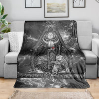 Viking Warrior Raven Axe Vegvisir Blanket Odin Warrior Nordic Runic Engraved Illustration Style