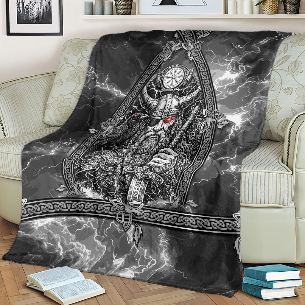 Viking Warrior Raven Axe Vegvisir Blanket Odin Warrior Nordic Runic Engraved Illustration Style