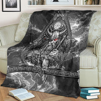 Viking Warrior Raven Axe Vegvisir Blanket Odin Warrior Nordic Runic Engraved Illustration Style