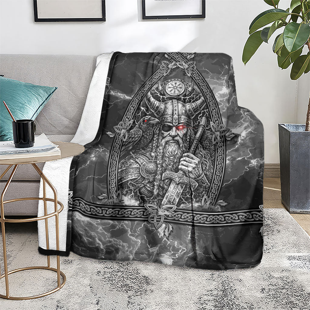 Viking Warrior Raven Axe Vegvisir Blanket Odin Warrior Nordic Runic Engraved Illustration Style