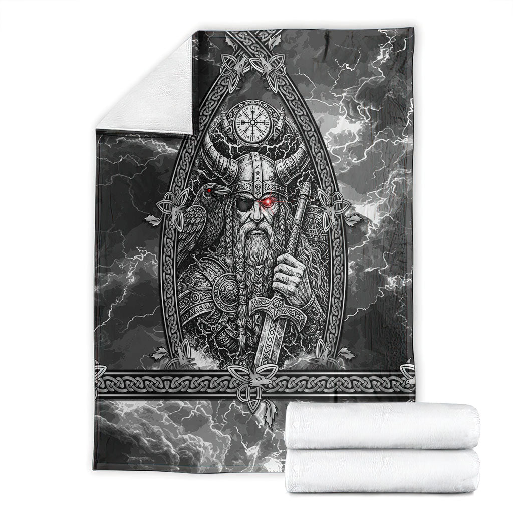 Viking Warrior Raven Axe Vegvisir Blanket Odin Warrior Nordic Runic Engraved Illustration Style