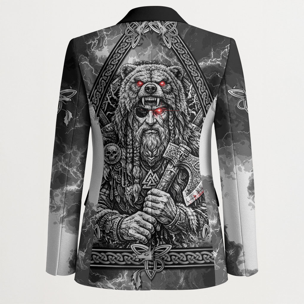 Viking Warrior Raven Axe Vegvisir Blazer Odin Warrior Nordic Runic Engraved Illustration Style