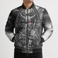 Viking Warrior Raven Axe Vegvisir Bomber Puffer Jacket Odin Warrior Nordic Runic Engraved Illustration Style
