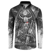 Viking Warrior Raven Axe Vegvisir Button Sweatshirt Odin Warrior Nordic Runic Engraved Illustration Style