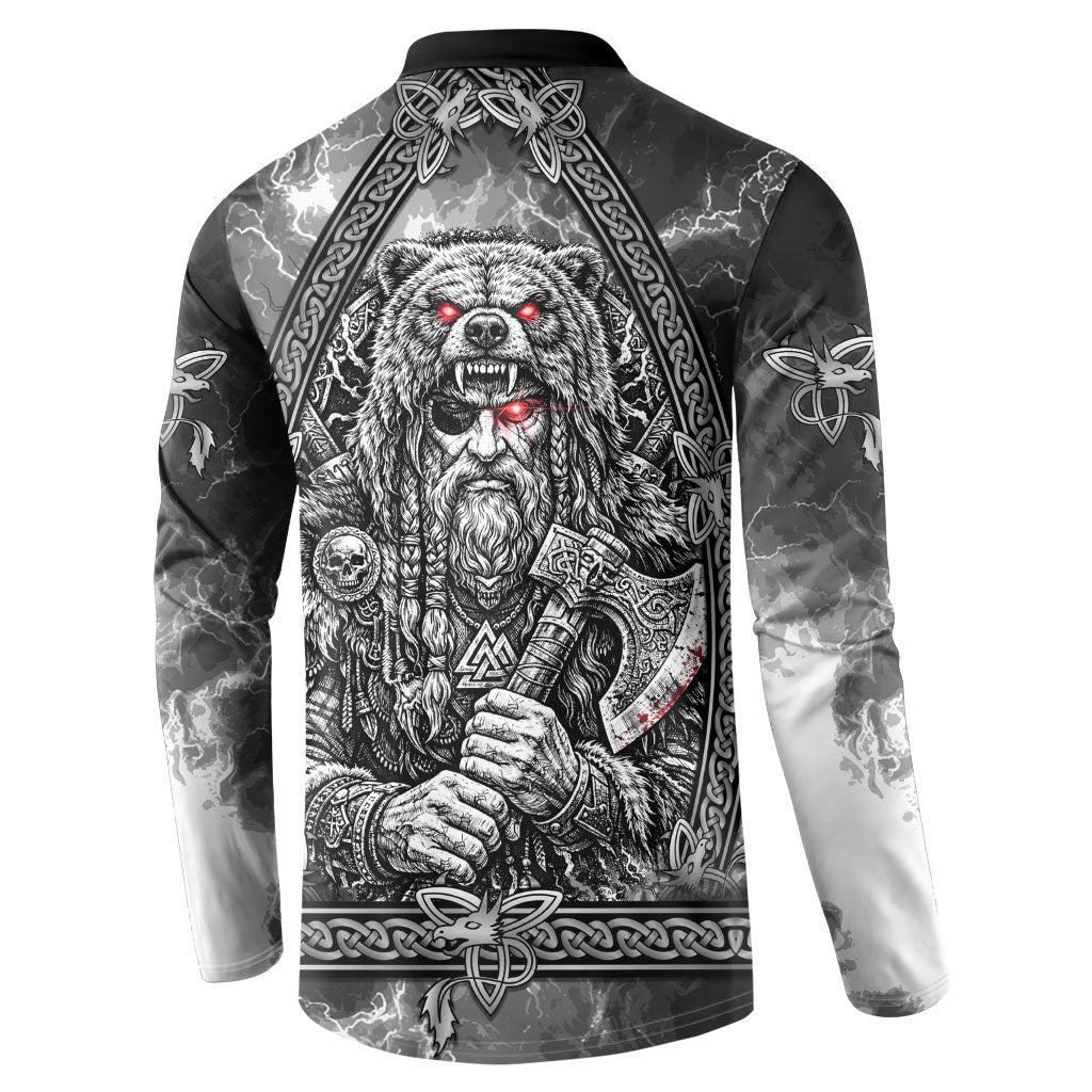 Viking Warrior Raven Axe Vegvisir Button Sweatshirt Odin Warrior Nordic Runic Engraved Illustration Style
