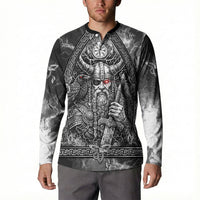 Viking Warrior Raven Axe Vegvisir Button Sweatshirt Odin Warrior Nordic Runic Engraved Illustration Style